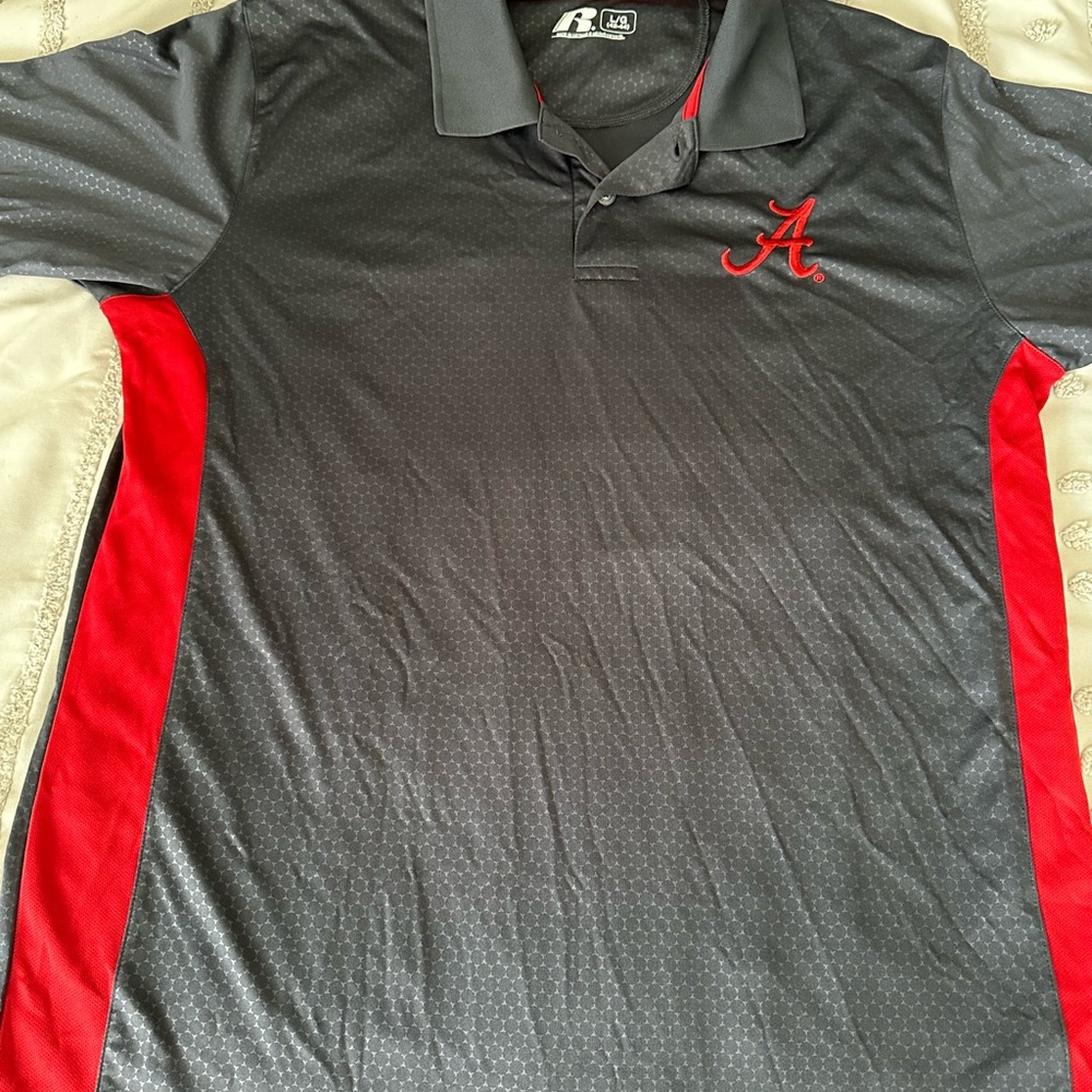 Russell Athletic Men's Gray and Red Alabama Polo Shirt Sz Large